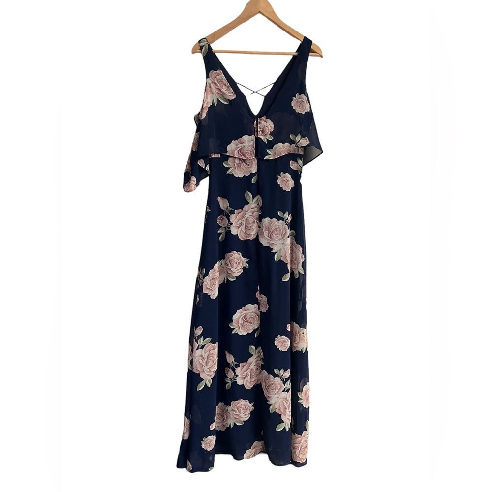 LULUS The Very Thought of You Navy Blue Floral Print Maxi Dress Gown Size M Rose - Picture 5 of 14